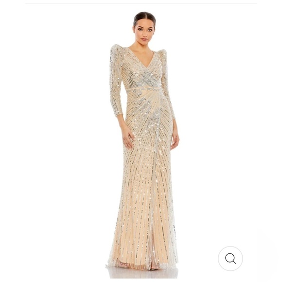 Mac Duggal SEQUINED V NECK PUFF SLEEVE GOWN size 10 sold out size NEW $598 - Picture 1 of 17